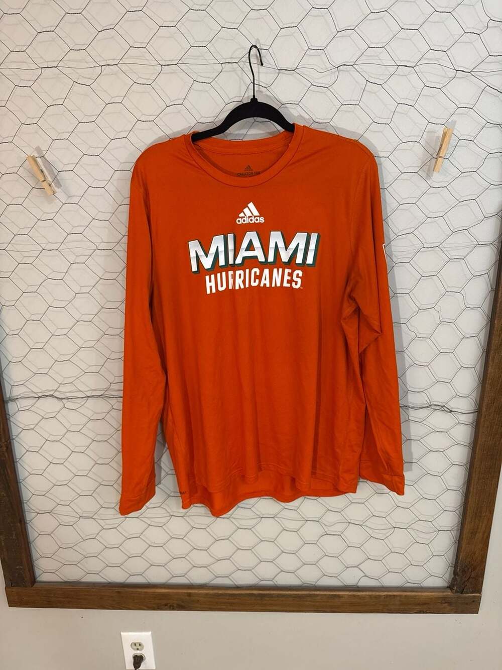 adidas Men's Miami Hurricanes Orange Creator Long Sleeve T-Shirt Size XL